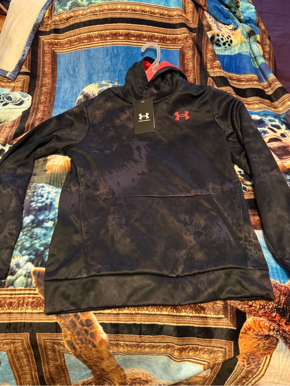 NEW Under Armour Men’s Black Crewneck Hoodie with Red Logo